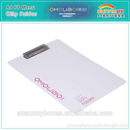 Eco-friendly Hard Plastic Menu/Bill Clip Board Folder A4 Size